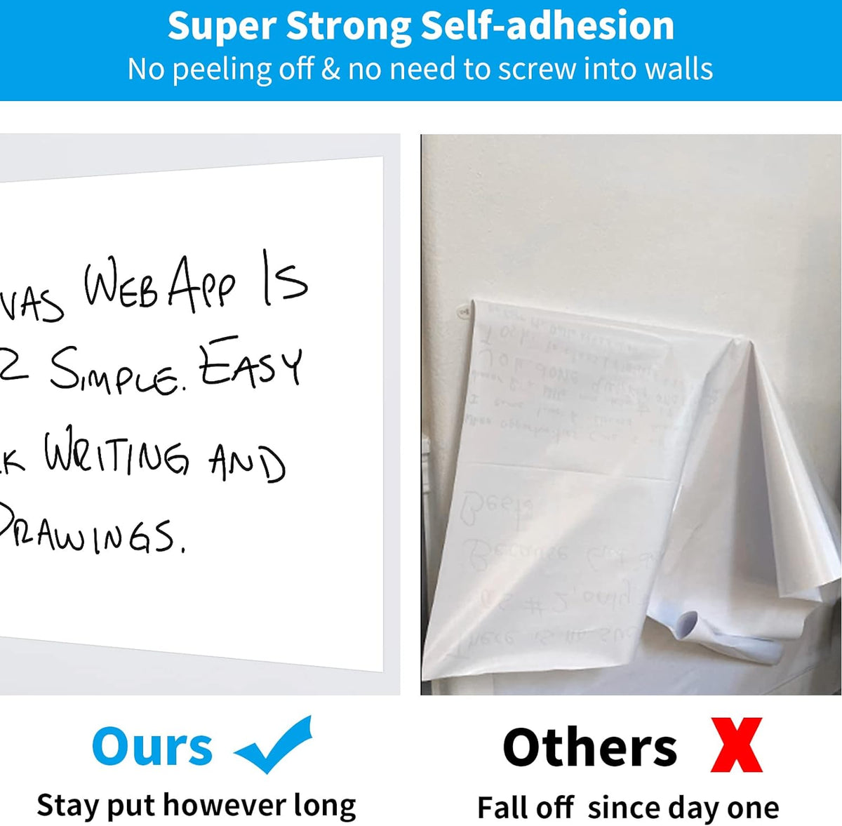 AFMAT D50 AFMAT Whiteboard Wallpaper, 6x4ft Dry Erase Contact Paper, Large Peel and Stick White Board Contact Paper, Stain-Proof & Super Sticky, No Ghost After 60 Days, Dry Erase Whiteboard Sticker for Wall