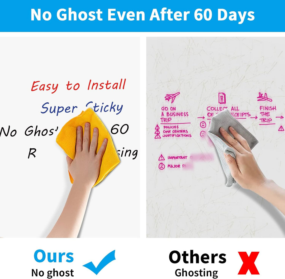 AFMAT D50 AFMAT Whiteboard Wallpaper, 6x4ft Dry Erase Contact Paper, Large Peel and Stick White Board Contact Paper, Stain-Proof & Super Sticky, No Ghost After 60 Days, Dry Erase Whiteboard Sticker for Wall
