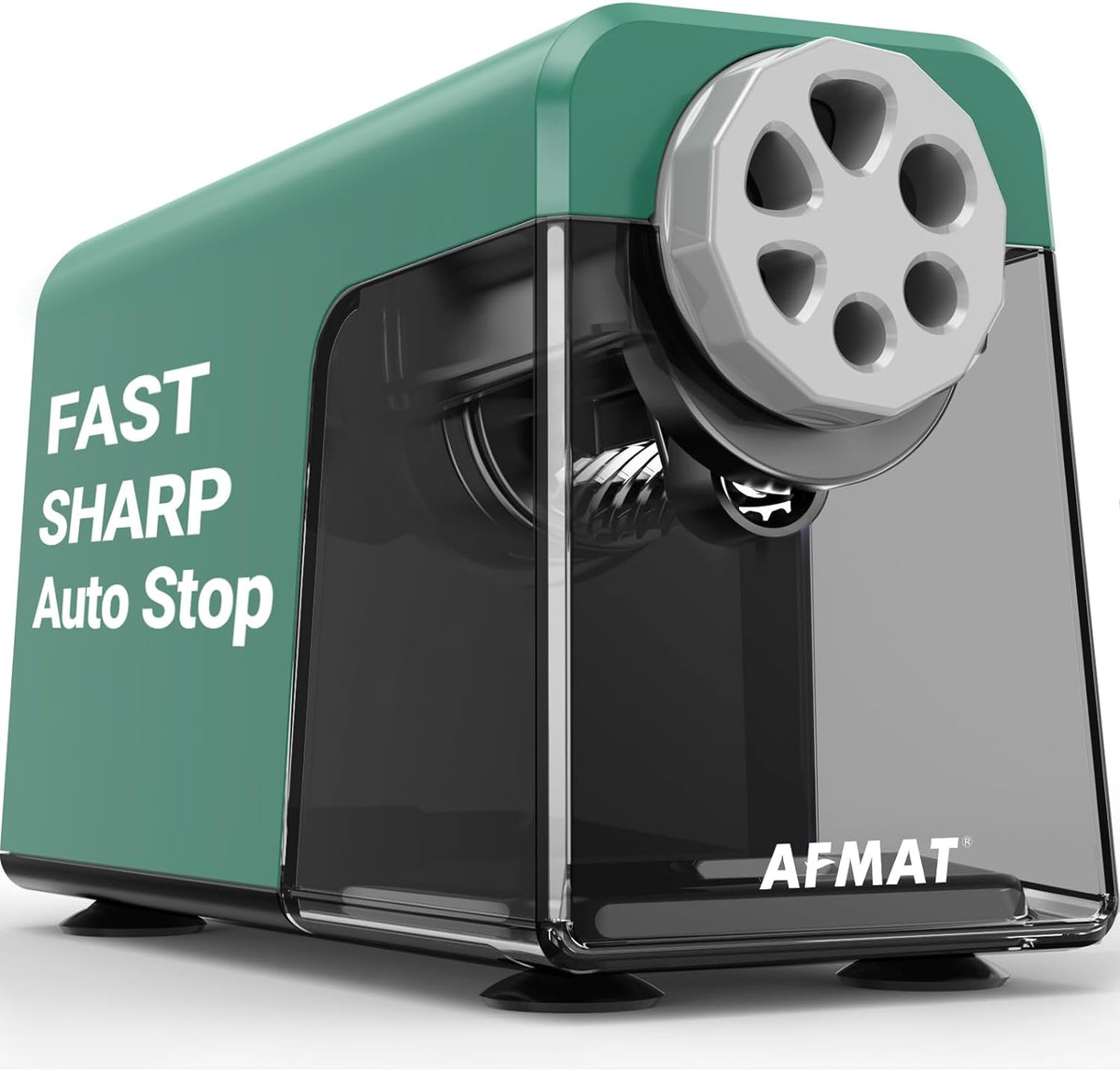 AFMAT Elektrischer Bleistiftspitzer, robust, 6 Löcher, Auto-Stopp-Bleistiftspitzer für die Schule, Modell: PSX1 (Grün)