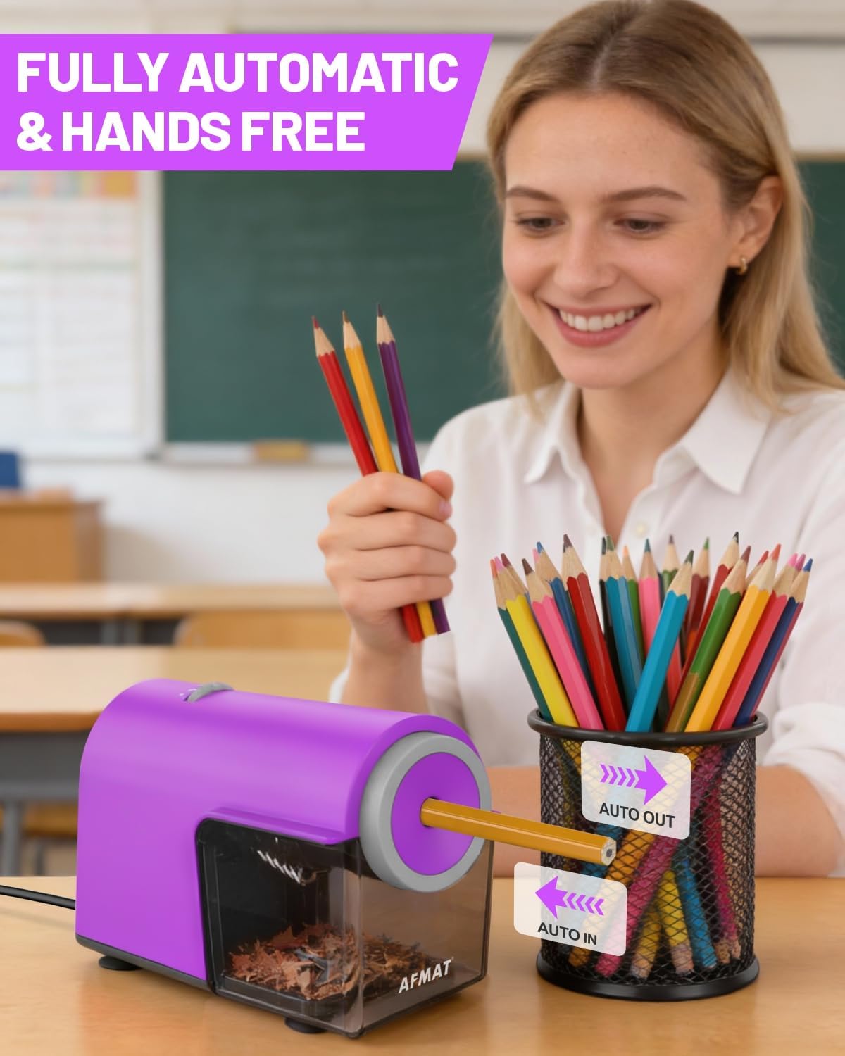 ✅Newest Model With Best Features✅Newly Upgraded Fully Automatic Electric Pencil Sharpener for 6.5-10.5mm No.2/Jumbo/Colored Pencils,3X Longer Cutter Life, PSC5PR