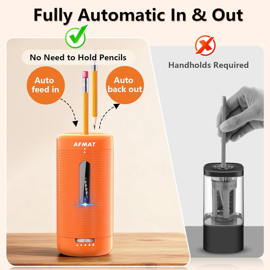 Newly Upgraded Fully Automatic Rechargeable Electric Pencil Sharpener, 3X Longer Cutter Life, PSC2OR