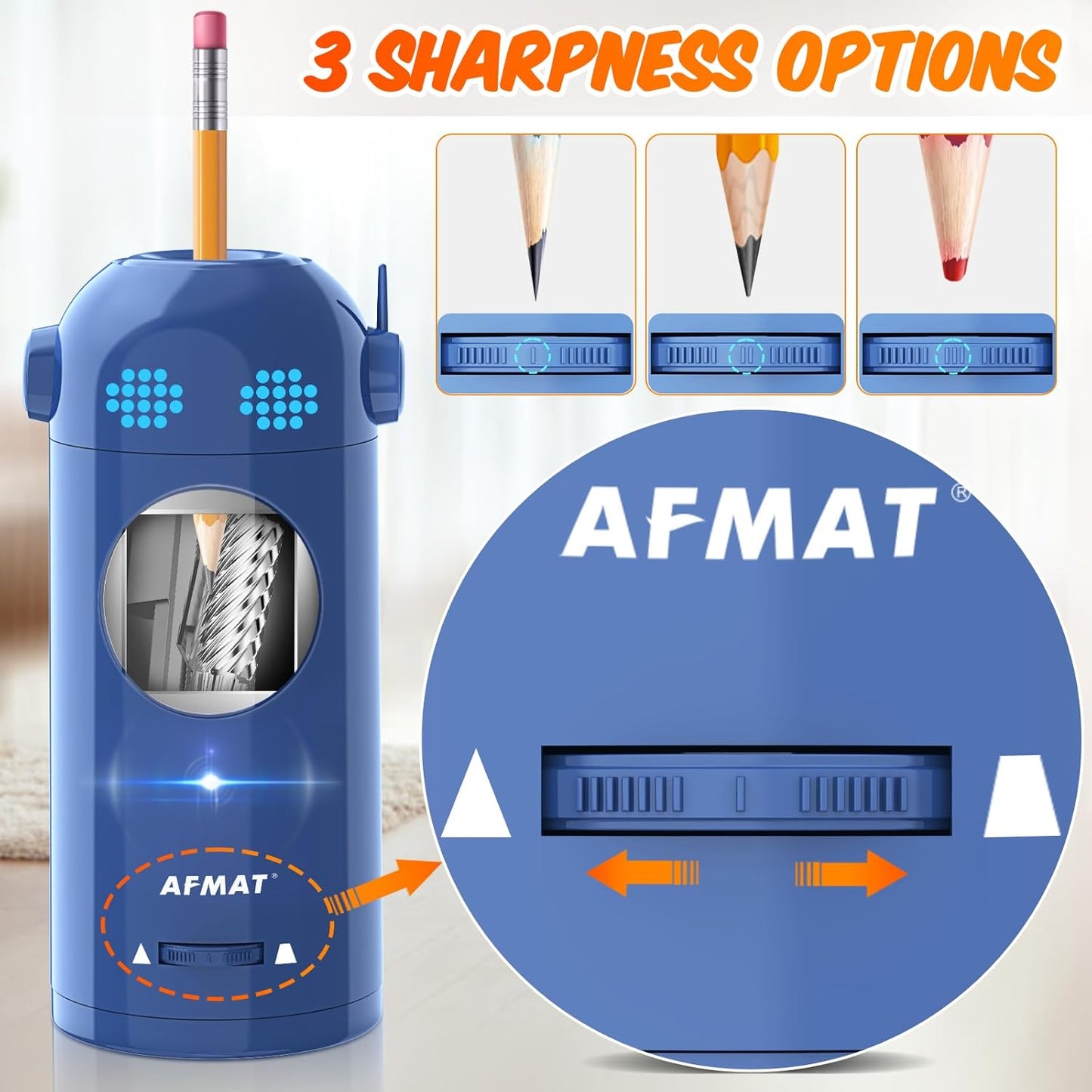 AFMAT PSX5ET Robot Fully Automatic Electric Pencil Sharpener for Colored Pencils 7-11.5mm,PSX5BKET