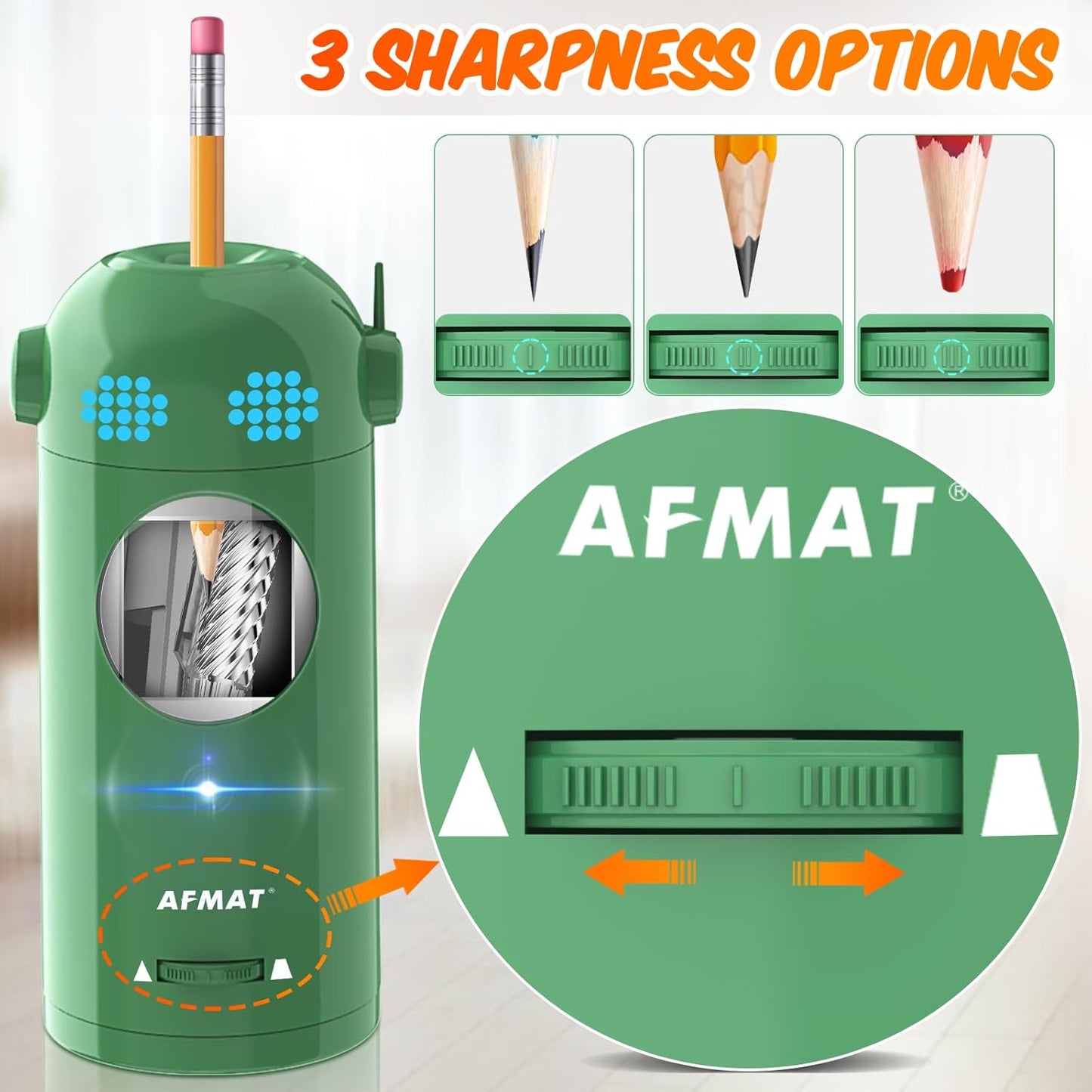 AFMAT PSX5ET Robot Fully Automatic Electric Pencil Sharpener for Colored Pencils 7-11.5mm,PSX5BKET