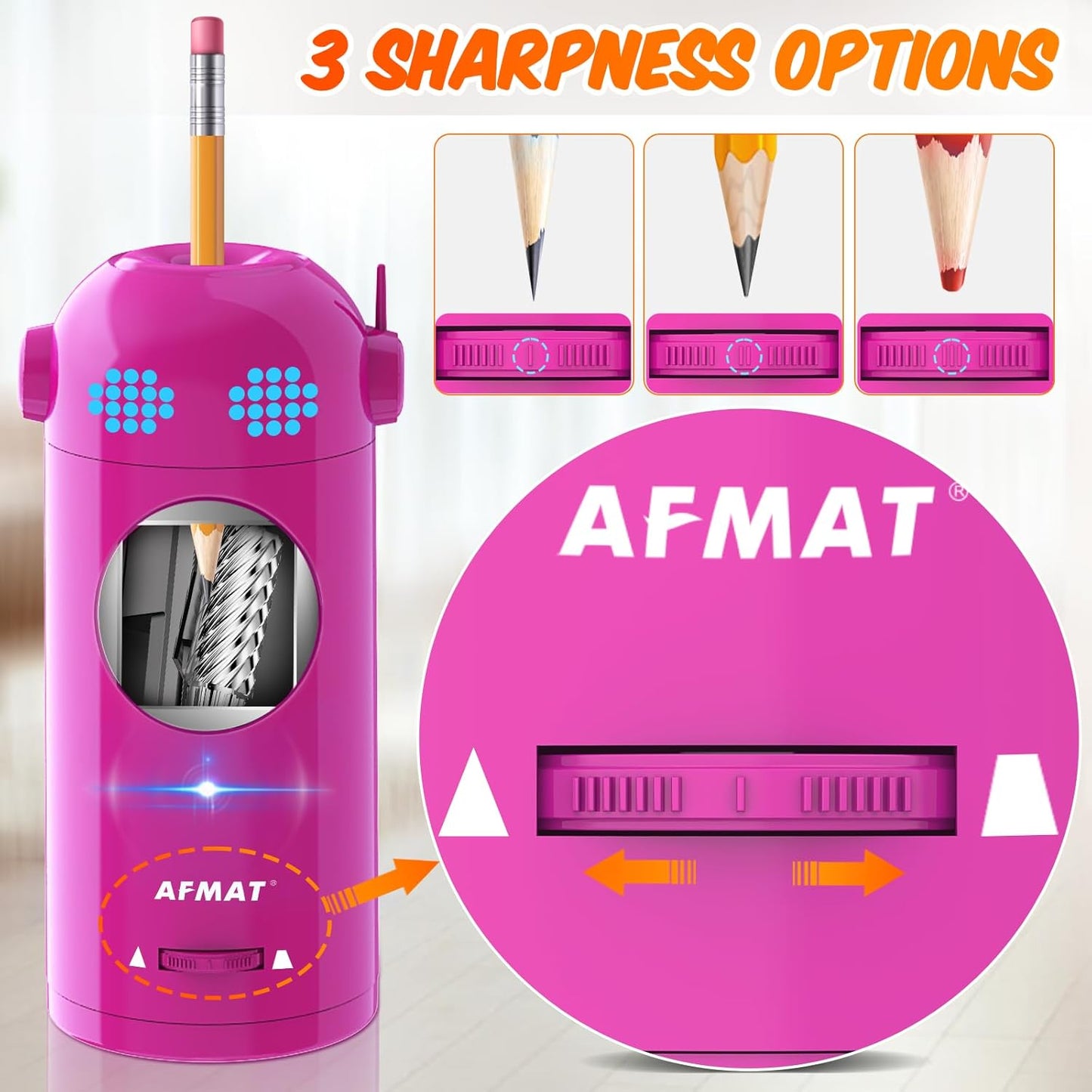 AFMAT PSX5ET Robot Fully Automatic Electric Pencil Sharpener for Colored Pencils 7-11.5mm,PSX5BKET