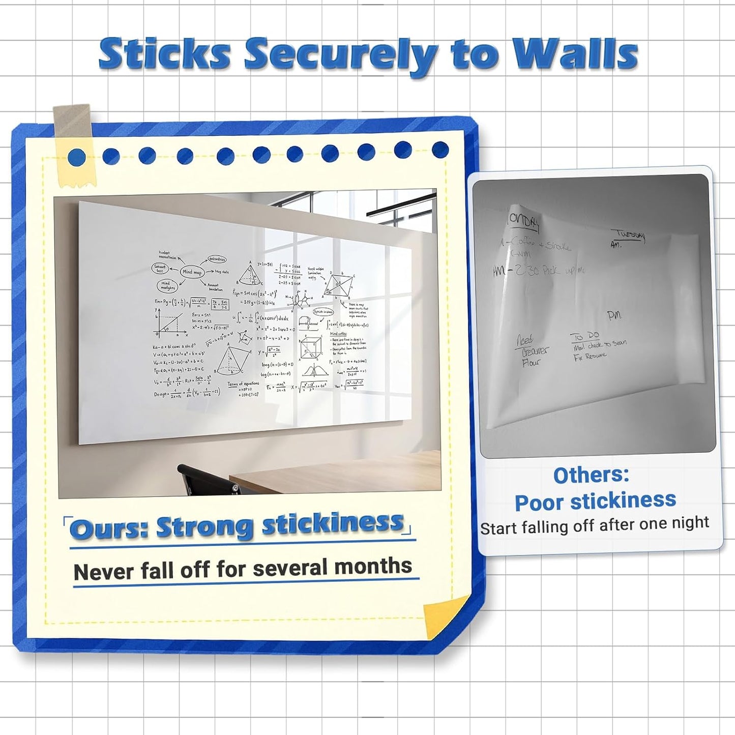 Dry Erase Whiteboard Paper, Large White Board Stickers for Wall, 6x4ft Dry Erase Paper Roll with Adhesive Backing, Perfect Replacement for White Board, No Ghost After 60 Days, 9 Much Better Markers, WS48E