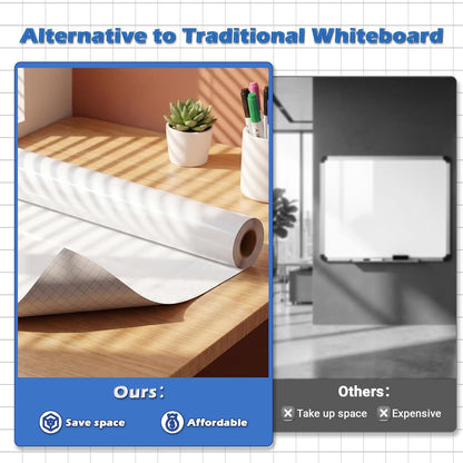 Dry Erase Whiteboard Paper, Large White Board Stickers for Wall, 6x4ft Dry Erase Paper Roll with Adhesive Backing, Perfect Replacement for White Board, No Ghost After 60 Days, 9 Much Better Markers, WS48E