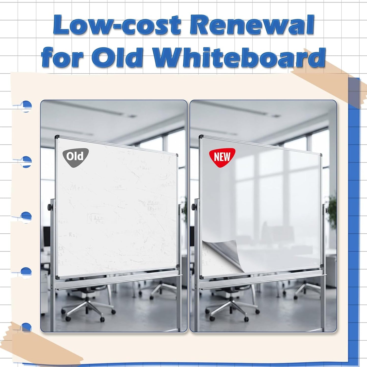 Dry Erase Whiteboard Paper, Large White Board Stickers for Wall, 6x4ft Dry Erase Paper Roll with Adhesive Backing, Perfect Replacement for White Board, No Ghost After 60 Days, 9 Much Better Markers, WS48E