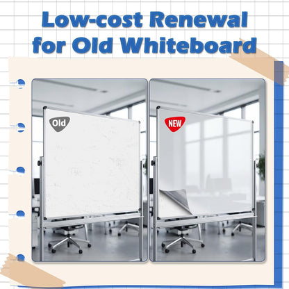 Dry Erase Whiteboard Paper, Large White Board Stickers for Wall, 6x4ft Dry Erase Paper Roll with Adhesive Backing, Perfect Replacement for White Board, No Ghost After 60 Days, 9 Much Better Markers, WS48E