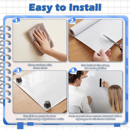 Dry Erase Whiteboard Paper, Large White Board Stickers for Wall, 6x4ft Dry Erase Paper Roll with Adhesive Backing, Perfect Replacement for White Board, No Ghost After 60 Days, 9 Much Better Markers, WS48E