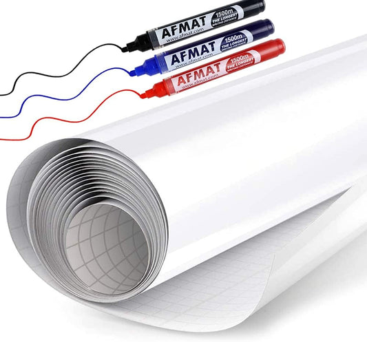 AFMAT White Board Sticker, 1.45 x 11 ft Dry Eraser Paper for Wall, Upgrade PET-No Ghost,3 Dry Erase Marker,Model:WS11