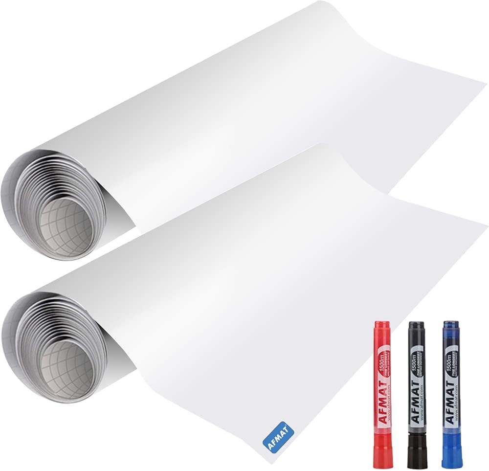 AFMAT Whiteboard Sticker, 11ft Dry Erase Wallpaper, Peel and Stick Whiteboard Contact Paper for Wall, 132'' x 17.3'' White Board Stick on Wall, 6 Markers, 2 Rolls ,Model:PP06