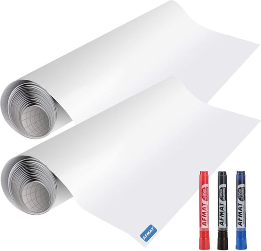 AFMAT Whiteboard Sticker, 11ft Dry Erase Wallpaper, Peel and Stick Whiteboard Contact Paper for Wall, 132'' x 17.3'' White Board Stick on Wall, 6 Markers, 2 Rolls ,Model:PP06
