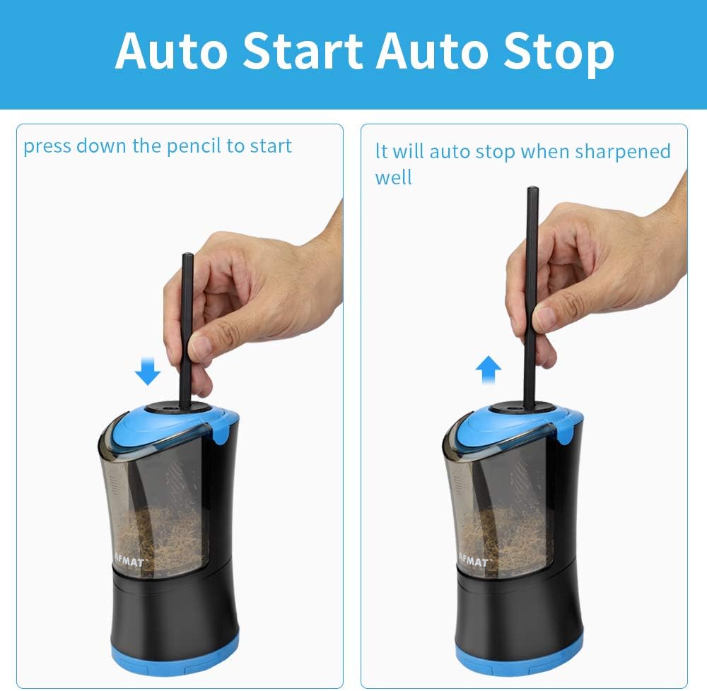 AFMAT PS09 Rechargeable Auto Stop Long Point Pencil Sharpener  for Artist,8-17mm Long Pencil Nibs,for 6-9.6mm Large Pencil Charcoal Drawing Sketching Colored Pencils,Blue