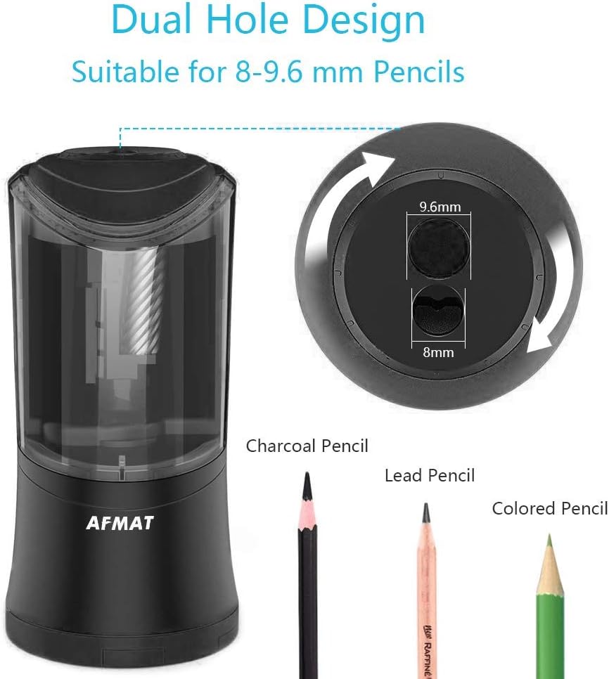 🎨Artists Must Have 🎨Electric Long Point Pencil Sharpener, 2 Holes, Fast Sharpen & Auto Stop, 8-17mm Long Point, Rechargeable Artist Pencil Sharpener for 6-9.6mm Large Pencils, Charcoal/Drawing/Colored Pencils,PS09