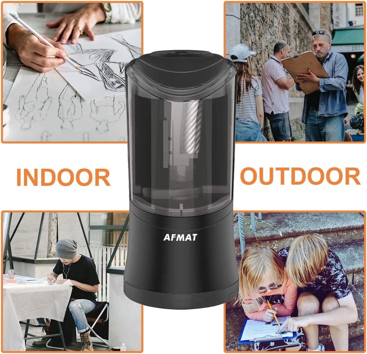 AFMAT PS09 Rechargeable Auto Stop Long Point Pencil Sharpener  for Artist,8-17mm Long Pencil Nibs,for 6-9.6mm Large Pencil Charcoal Drawing Sketching Colored Pencils,Blue