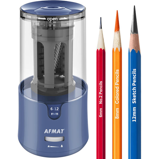 AFMAT PSA7 Electric Auto Stop Long Point Pencil Sharpener for Artist,8-17mm Super Long Point, for φ6-12mm Charcoal Drawing Sketching Colored Pencils