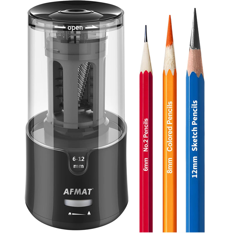 AFMAT PSA7 Electric Auto Stop Long Point Pencil Sharpener for Artist,8-17mm Super Long Point, for φ6-12mm Charcoal Drawing Sketching Colored Pencils