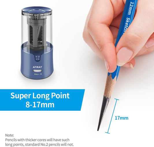 AFMAT PSA7 Electric Auto Stop Long Point Pencil Sharpener for Artist,8-17mm Super Long Point, for φ6-12mm Charcoal Drawing Sketching Colored Pencils
