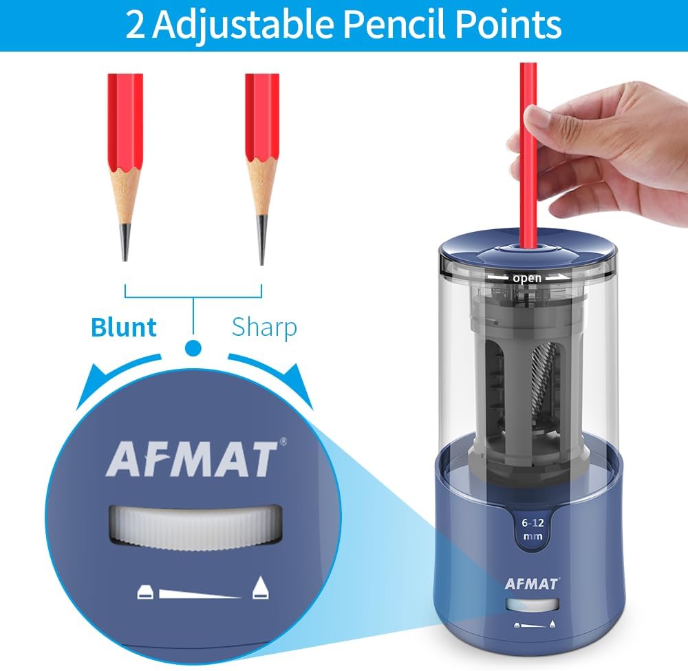 AFMAT PSA7 Electric Auto Stop Long Point Pencil Sharpener for Artist,8-17mm Super Long Point, for φ6-12mm Charcoal Drawing Sketching Colored Pencils