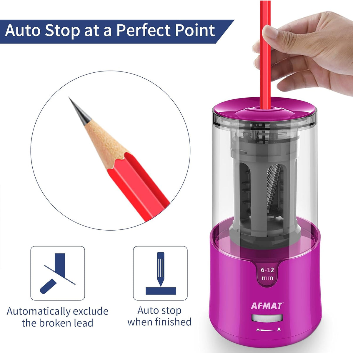 🔵Used-good🔵Electric Pencil Sharpener Auto Stop for 6-12mm No.2/Jumbo Pencils,PS91PR