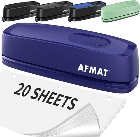 AFMAT HP07 3 Hole Punch, AFMAT Electric Three Hole Punch Heavy Duty, 20-Sheet Punch Capacity,Blue