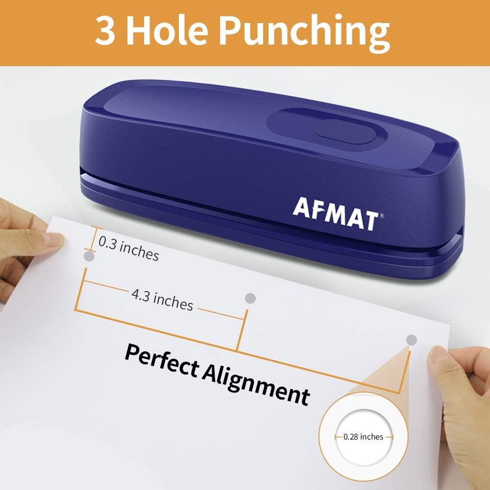 AFMAT HP10 3 Hole Punch, AFMAT Electric Three Hole Punch Heavy Duty, 20-Sheet Punch Capacity,Green