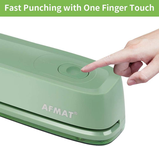 AFMAT HP10 3 Hole Punch, AFMAT Electric Three Hole Punch Heavy Duty, 20-Sheet Punch Capacity,Green