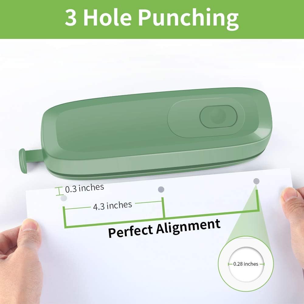 AFMAT HP10 3 Hole Punch, AFMAT Electric Three Hole Punch Heavy Duty, 20-Sheet Punch Capacity,Green