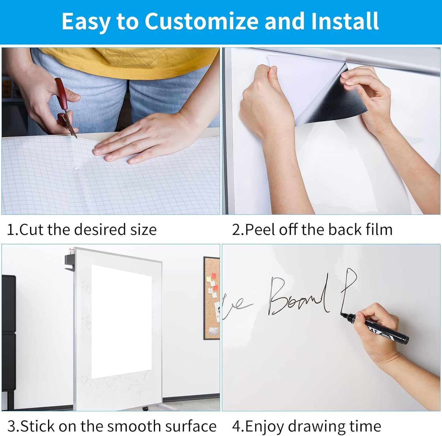 AFMAT WS41 Whiteboard Sticker, 17.3" x 78" Dry Erase Contact Paper, Peel and Stick White Board Wallpaper