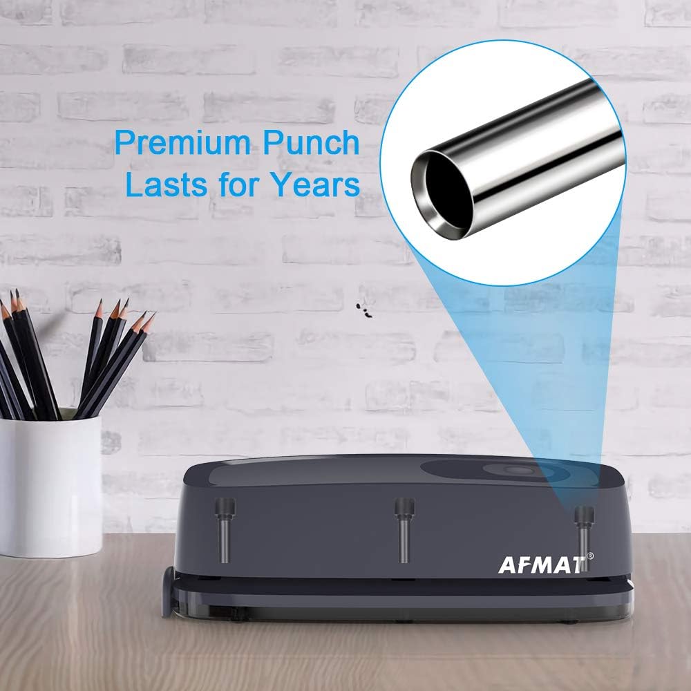 AFMAT HP10 3 Hole Punch, AFMAT Electric Three Hole Punch Heavy Duty, 20-Sheet Punch Capacity,Green