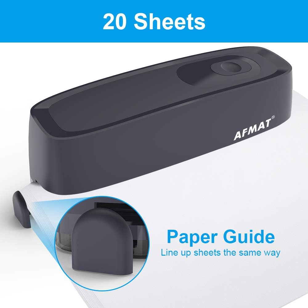 AFMAT HP01 3 Hole Punch, AFMAT Electric Three Hole Punch Heavy Duty, 20-Sheet Punch Capacity,Model:HP01(Black）