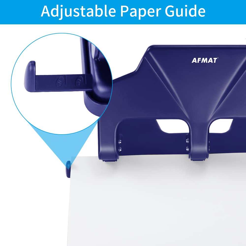 AFMAT HP14 3 Hole Punch Heavy Duty, 40-Sheet Three Hole Punch, 50% Reduced Effort Metal Paper Puncher w/Large Chip Tray,Blue