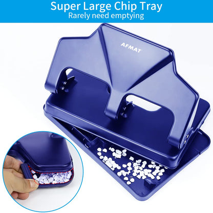 AFMAT HP14 3 Hole Punch Heavy Duty, 40-Sheet Three Hole Punch, 50% Reduced Effort Metal Paper Puncher w/Large Chip Tray,Blue