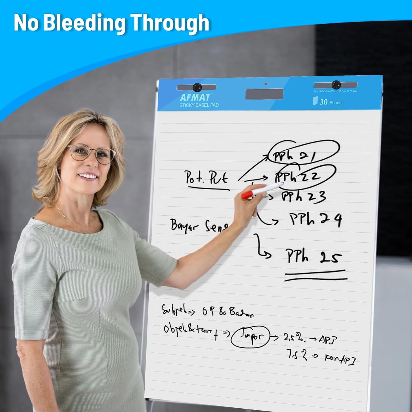 AFMAT YY15 Sticky Easel Pad, 6-Pad Lined Chart Paper, 25 x 30 inches, 30 Sheets/Pad