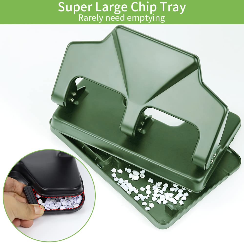 AFMAT 3-Loch-Stanzer, robust, 40-Blatt-Dreilocher, 50 % weniger Kraftaufwand, Metall-Papierstanzer mit großem Chipfach, Modell: HP14 (Schwarz)