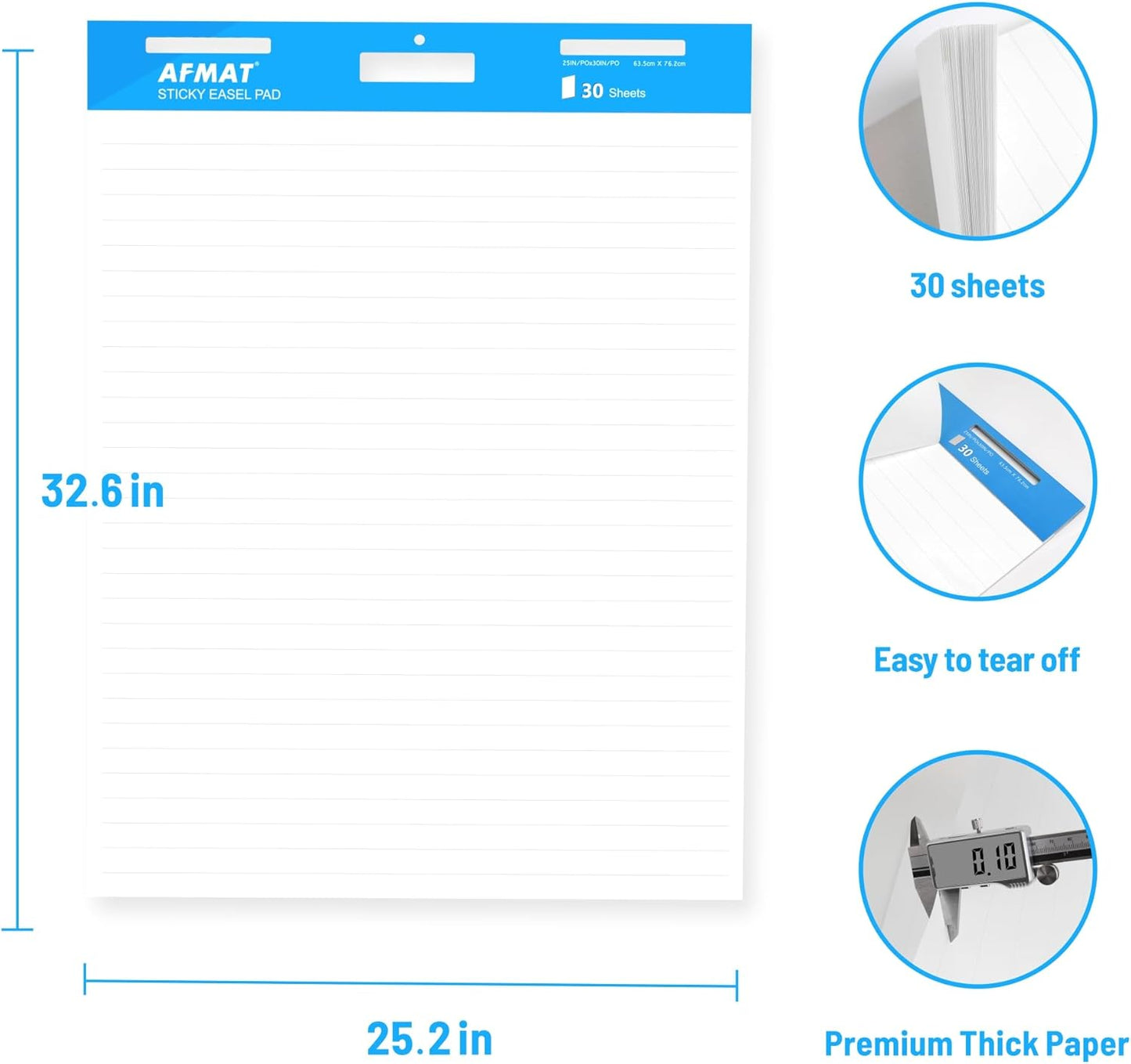 AFMAT YY15 Sticky Easel Pad, 6-Pad Lined Chart Paper, 25 x 30 inches, 30 Sheets/Pad