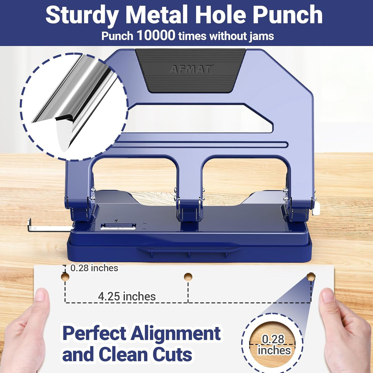 AFMAT HPX2 3 Hole Puncher Heavy Duty, 40-Sheet Heavy Duty Three Hole Punch, 50% Reduced Effort Paper Punch, 10000+ Punching Times,Black