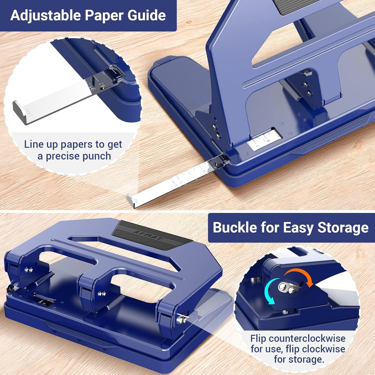 AFMAT HPX2 3 Hole Puncher Heavy Duty, 40-Sheet Heavy Duty Three Hole Punch, 50% Reduced Effort Paper Punch, 10000+ Punching Times,Black