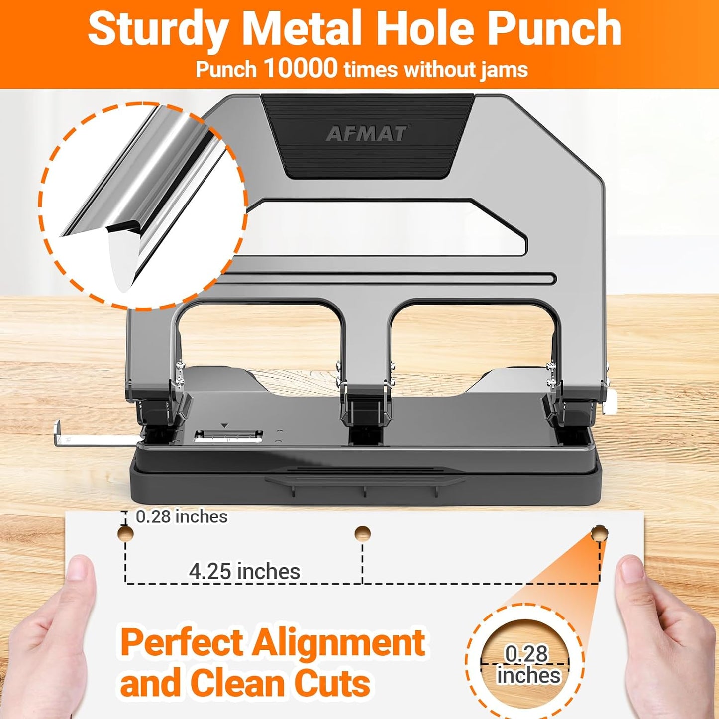 AFMAT HPX2 3 Hole Puncher Heavy Duty, 40-Sheet Heavy Duty Three Hole Punch, 50% Reduced Effort Paper Punch, 10000+ Punching Times,Black