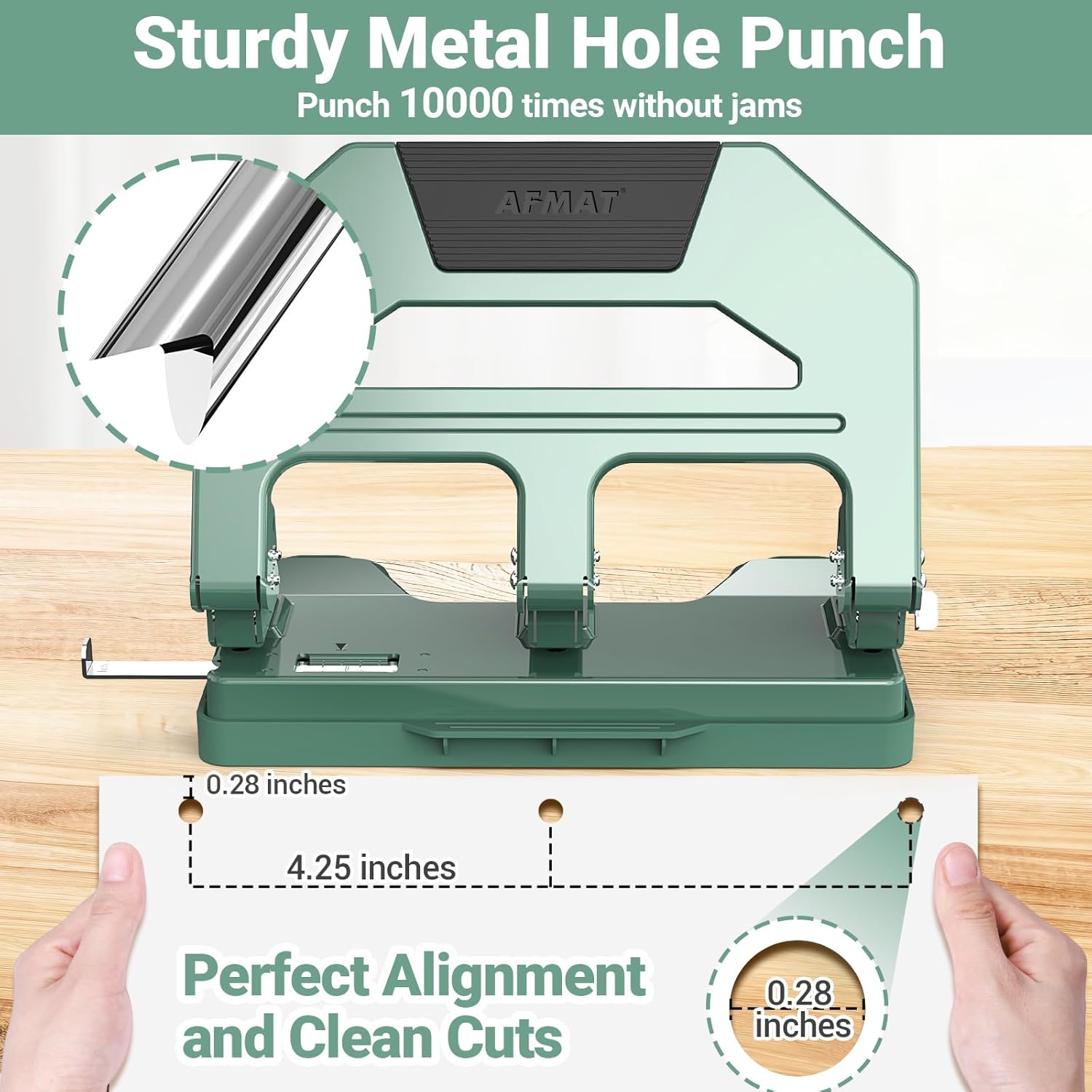 AFMAT HPX2 3 Hole Puncher Heavy Duty, 40-Sheet Heavy Duty Three Hole Punch, 50% Reduced Effort Paper Punch, 10000+ Punching Times,Black
