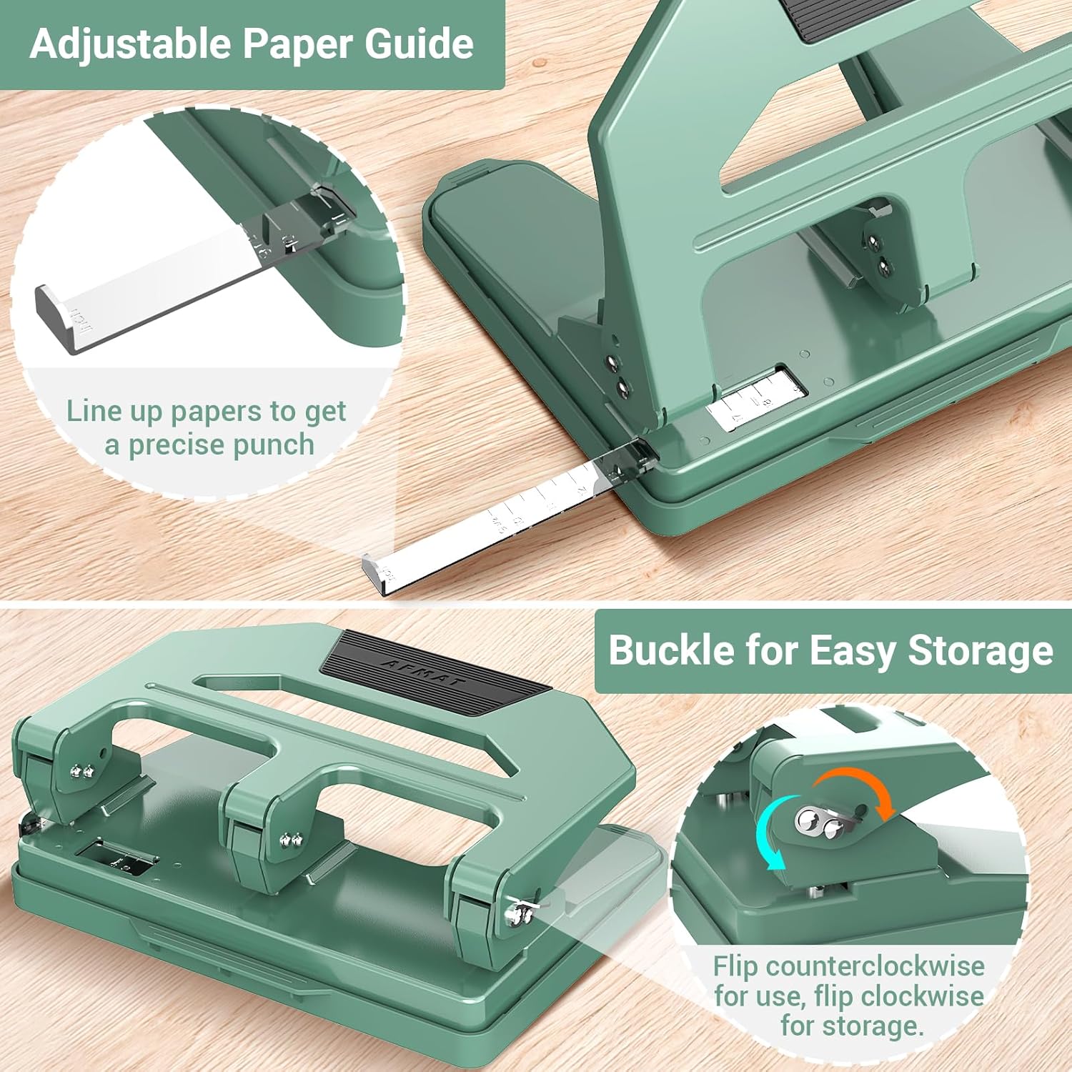 AFMAT HPX2 3 Hole Puncher Heavy Duty, 40-Sheet Heavy Duty Three Hole Punch, 50% Reduced Effort Paper Punch, 10000+ Punching Times,Black