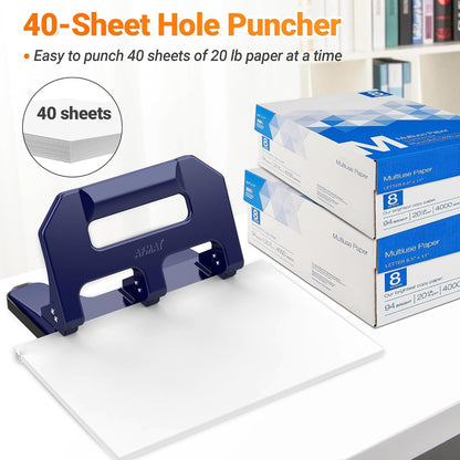AFMAT HPX1 3 Hole Punch Heavy Duty, 3 Hole Puncher for Binder, 10000+ Punching Times, 40-Sheet Three Hole Punch,Black