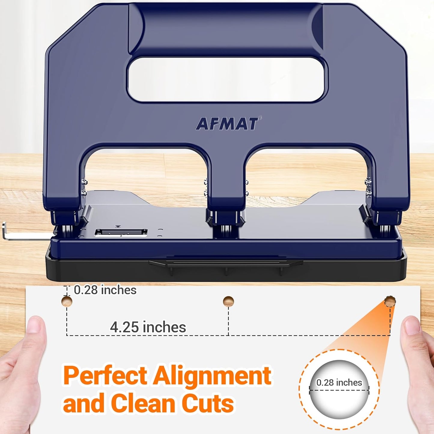 AFMAT HPX1 3 Hole Punch Heavy Duty, 3 Hole Puncher for Binder, 10000+ Punching Times, 40-Sheet Three Hole Punch,Black