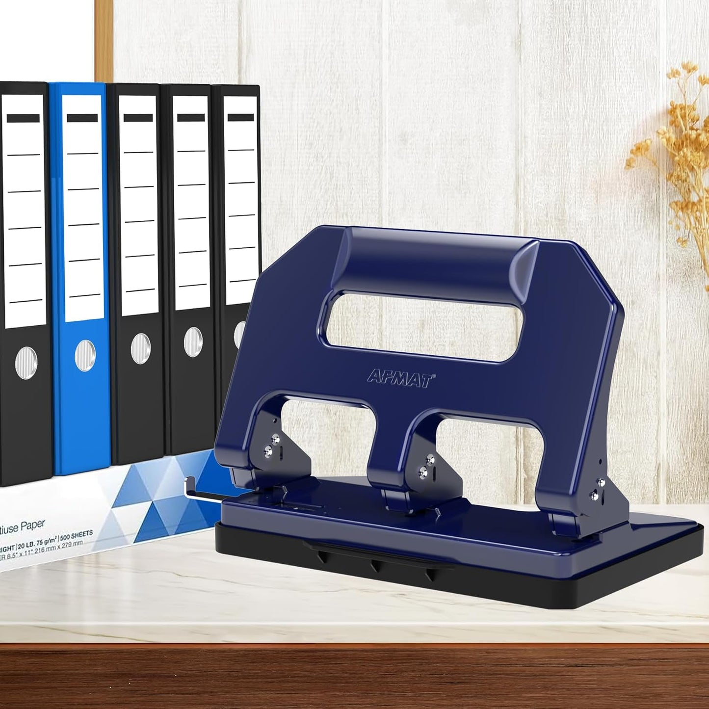 AFMAT HPX1 3 Hole Punch Heavy Duty, 3 Hole Puncher for Binder, 10000+ Punching Times, 40-Sheet Three Hole Punch,Black