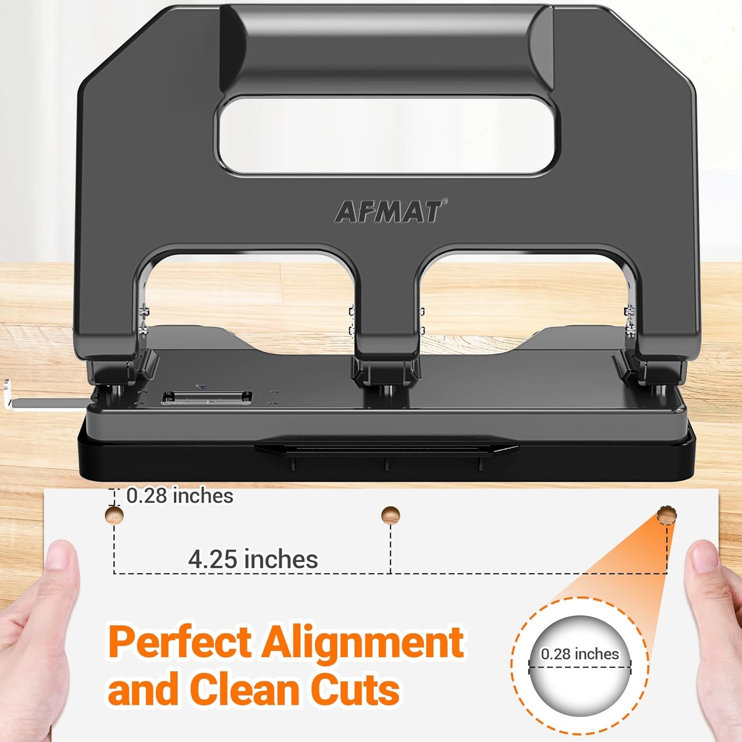 AFMAT HPX1 3 Hole Punch Heavy Duty, 3 Hole Puncher for Binder, 10000+ Punching Times, 40-Sheet Three Hole Punch,Black