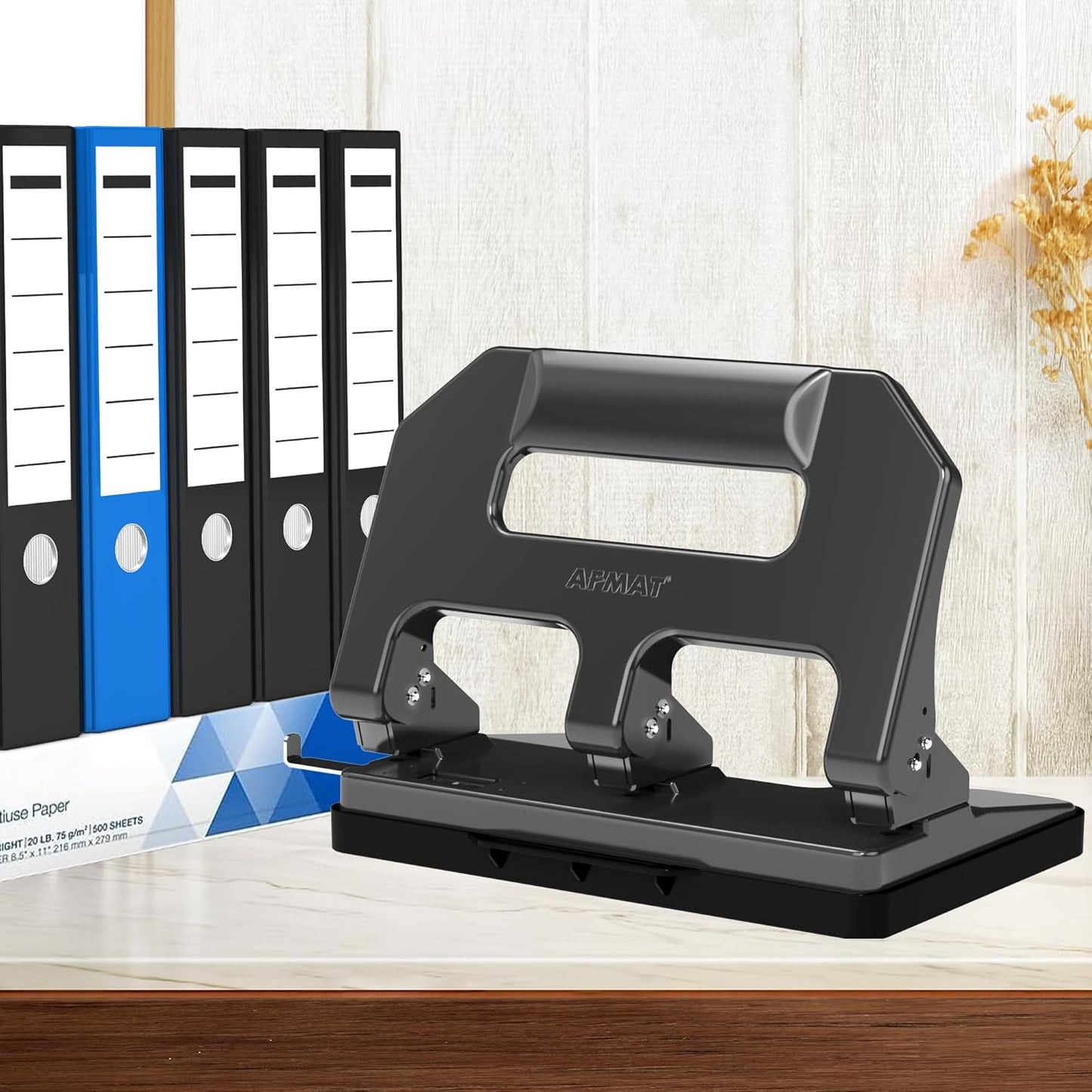 AFMAT HPX1 3 Hole Punch Heavy Duty, 3 Hole Puncher for Binder, 10000+ Punching Times, 40-Sheet Three Hole Punch,Black