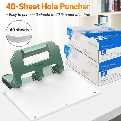 AFMAT HPX1 3 Hole Punch Heavy Duty, 3 Hole Puncher for Binder, 10000+ Punching Times, 40-Sheet Three Hole Punch,Black
