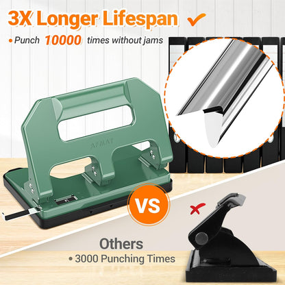 AFMAT HPX1 3 Hole Punch Heavy Duty, 3 Hole Puncher for Binder, 10000+ Punching Times, 40-Sheet Three Hole Punch,Black