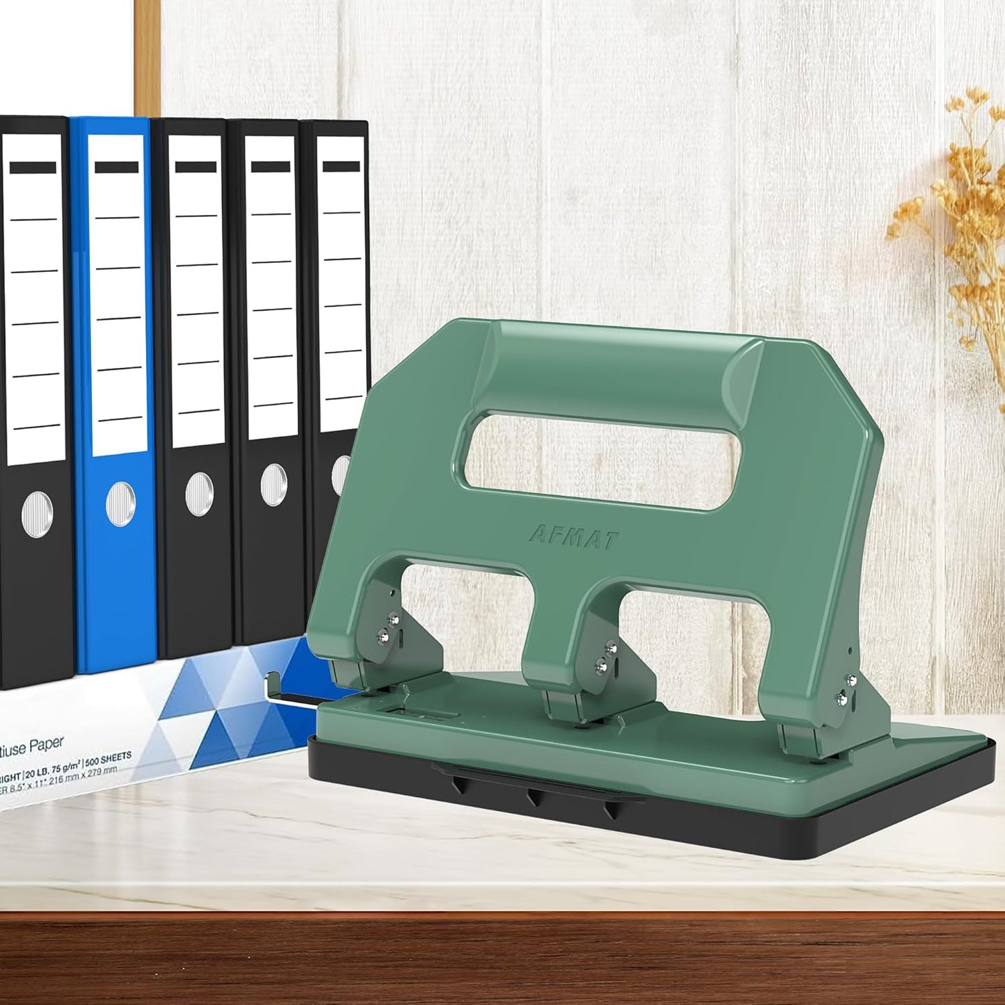 AFMAT HPX1 3 Hole Punch Heavy Duty, 3 Hole Puncher for Binder, 10000+ Punching Times, 40-Sheet Three Hole Punch,Black