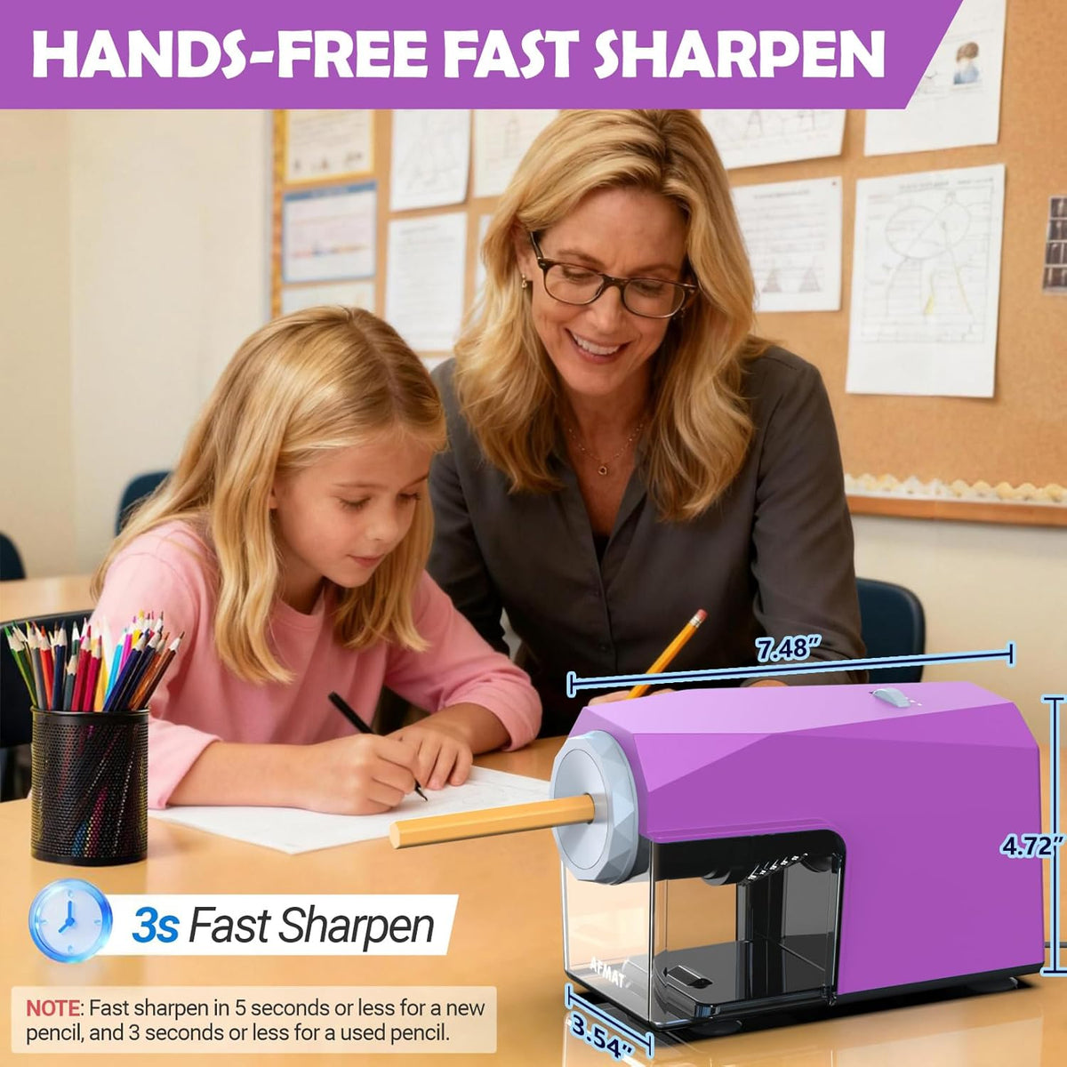 ✅Newest Model With Best Features✅Newly Upgraded Fully Automatic Electric Pencil Sharpener for 6.5-10.5mm No.2/Jumbo/Colored Pencils,3X Longer Cutter Life,PSC4PR